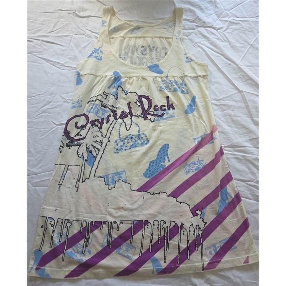NWOT Crystal Rock Christian Audigier Y2K White Money Shoe Bag Tank Top 130118